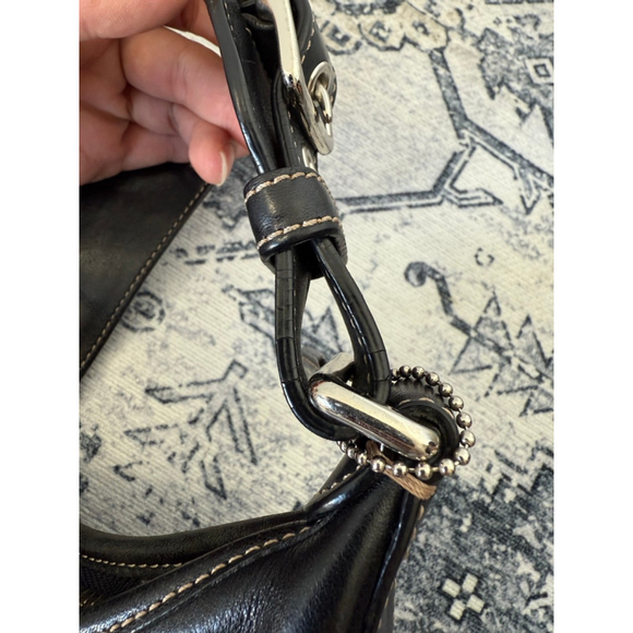 VTG Y2K Coach Hamptons 7548 Black Leather Silver Buckle Hobo Bag - Picture 11 of 12